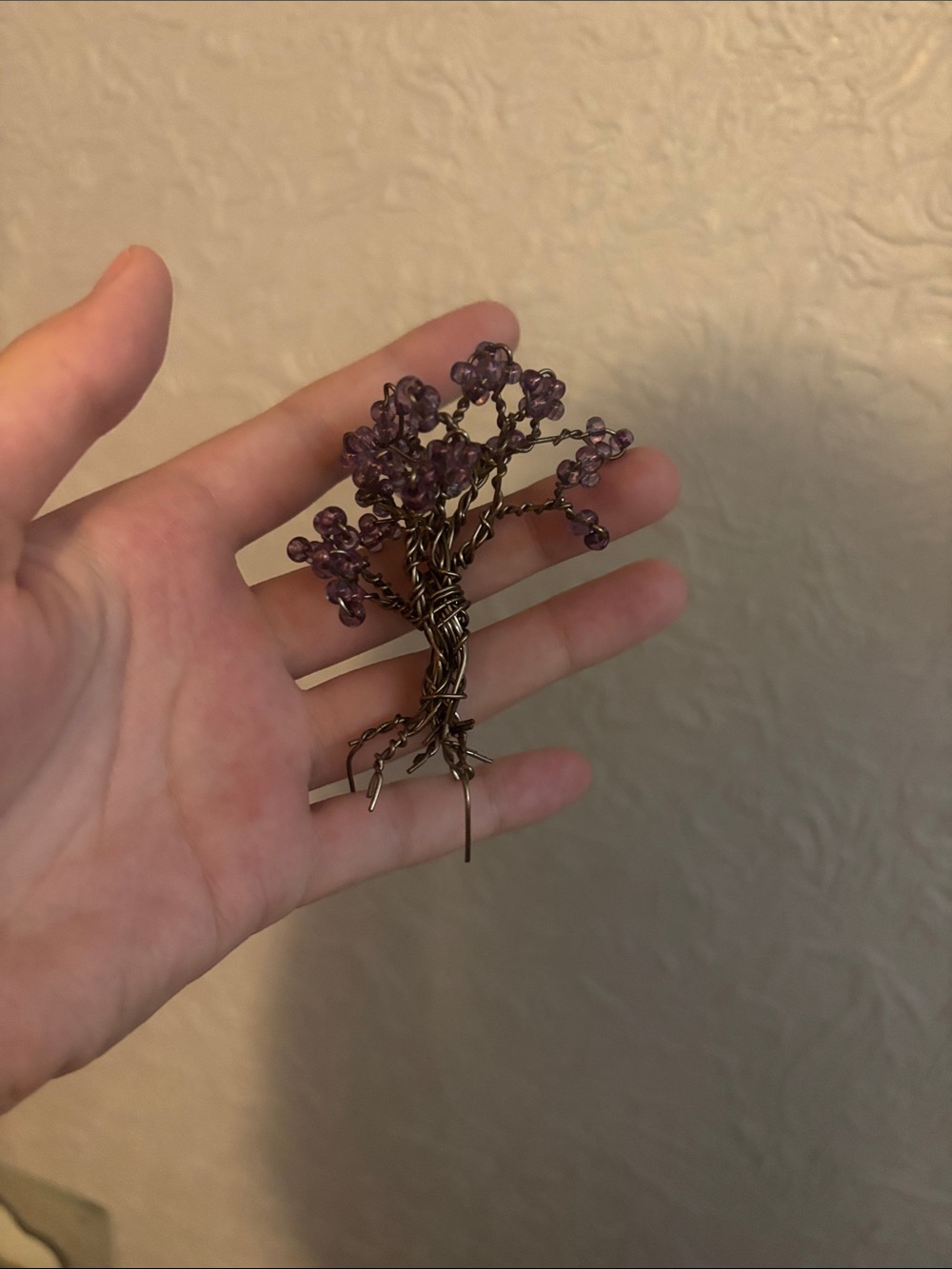 Handmade Wire Tree with Purple Bead Blossoms